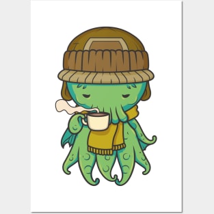 Cute Cthulhu with Hot Chocolate Posters and Art